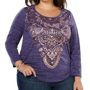 💜 NWT Metallic Marled Knit Graphic Long Sleeve Top